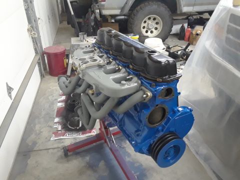1985 Ford Bronco - Engine on stand, ready for installation or display.