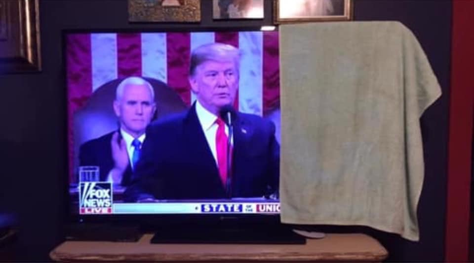 TV screen with Donald Trump and Mike Pence speaking, Fox News logo visible