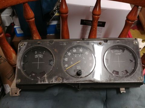 1977 Ford Ranchero - A vehicle's instrument cluster is shown, multiple gauges and readable text.