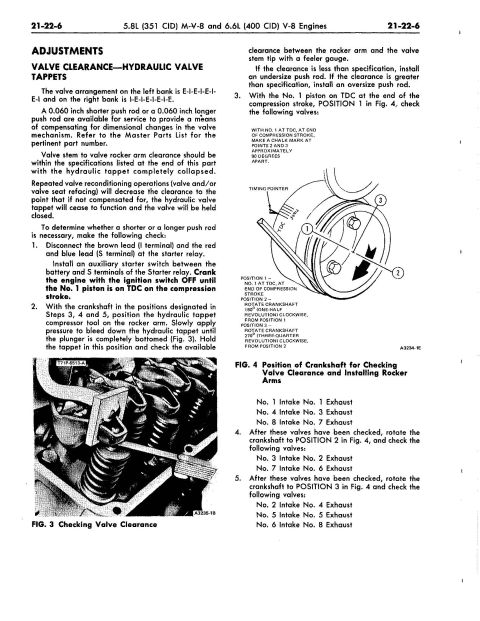 1980 Ford Bronco - This document details engine valve clearance adjustments and related procedures.