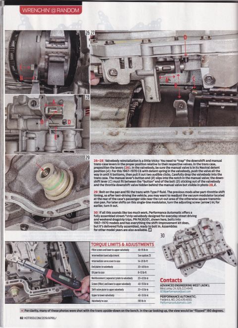 1979 Ford Ranchero - This article details the reinstallation and adjustments for an automatic transmission valve body.