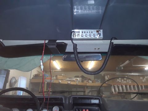1985 Ford Bronco - CB radio installation in a vehicle interior, viewed from the driver's seat.
