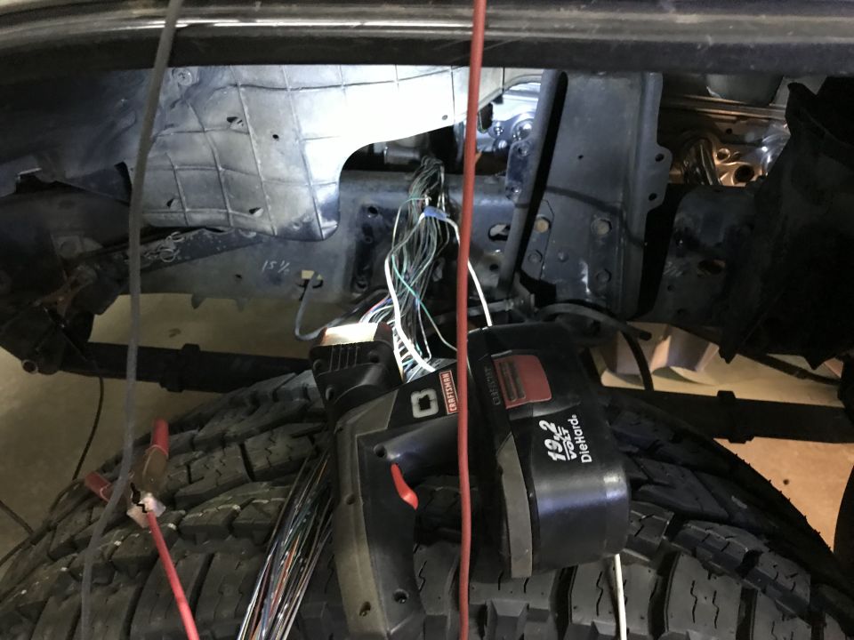 Wiring harness and Craftsman 19.2 Volt DieHard drill on tire