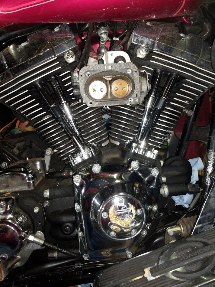 Harley-Davidson V-twin motorcycle engine with carburetor