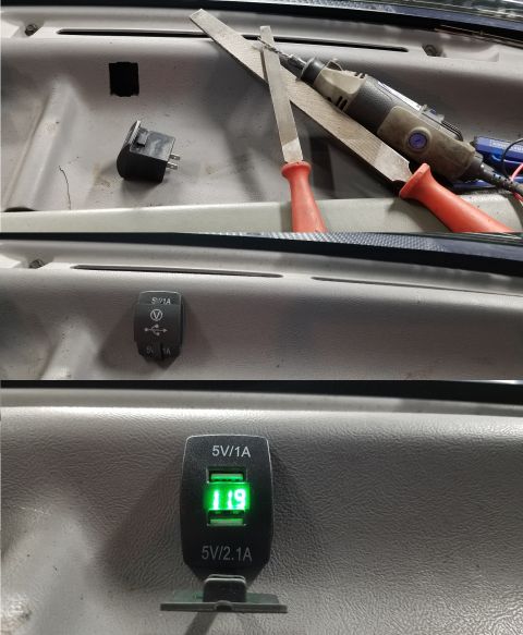 1995 Ford F-150 - This dual USB jack has a 12V meter, and is wired to a key-switched circuit, which also powers 4 more USB power sockets inside the dash for…