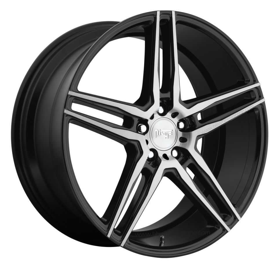 Black and silver five-spoke aftermarket wheel