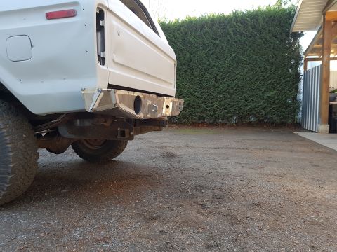 1978 Ford Bronco - Rear view of a 1978 Ford Bronco a custom bumper and tow hitch.