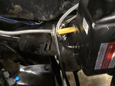 1985 Ford Bronco - Power steering pump and associated lines with brass fittings installed.