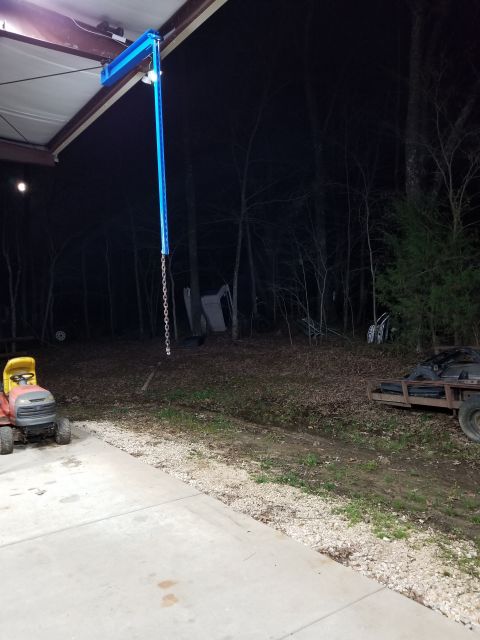 2004 Land Rover Land Rover - This light-duty pivoting boom should be strong enough for skinning deer & lifting lawn mowers, AFTER I add a brace to keep the red I-beam f…