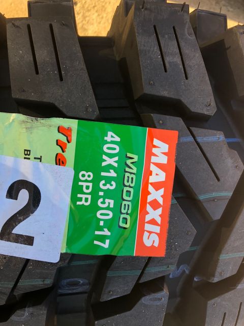 1992 Jeep Wrangler - Close-up of a Maxxis MB060 tire, size 40X13.50-17, 8PR.