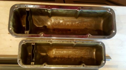 1973 Ford Mustang - Two Ford valve covers are shown, each with embossed lettering and the Ford logo. The condition suggests they are used parts.