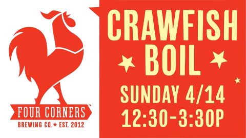 1996 Ford Bronco - This graphic advertises a crawfish boil event hosted by Four Corners Brewing Co. on Sunday, April 14th.