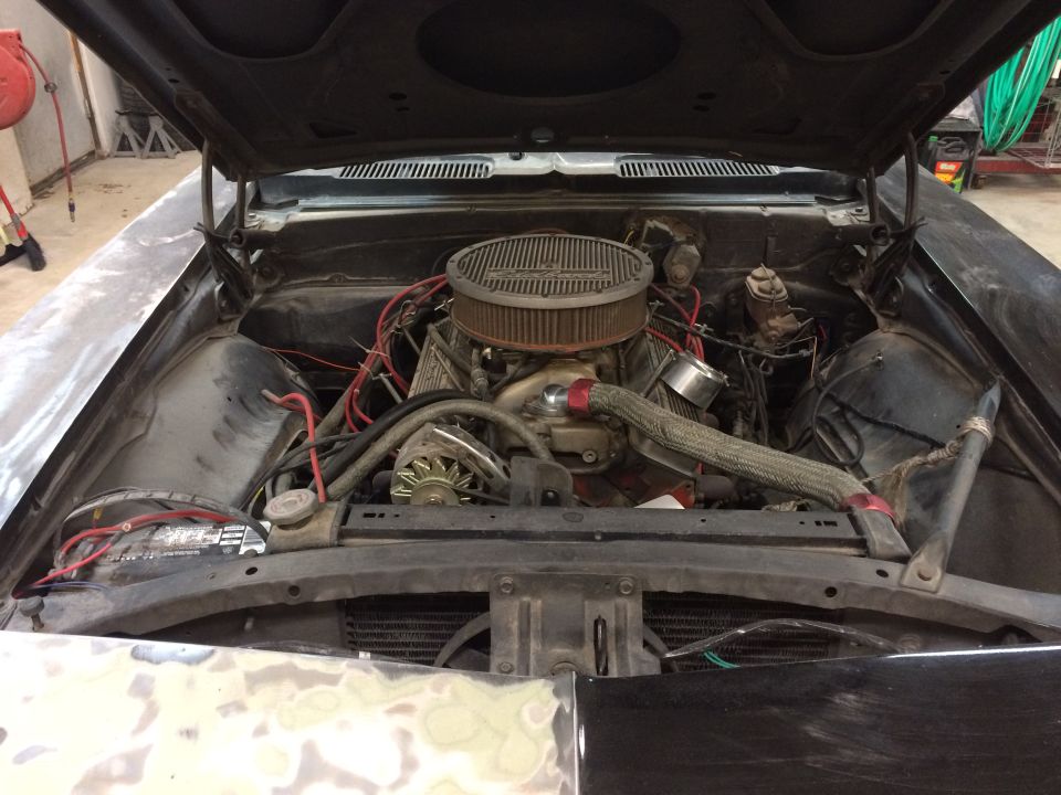 1969 Chevrolet Camaro engine bay with V8 engine and air cleaner