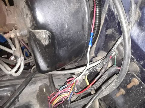 1985 Ford Bronco - A close-up view of a vehicle's electrical wiring harness, showing numerous colorful wires and connectors.