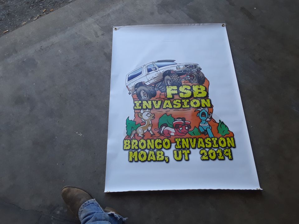 Poster for Bronco Invasion Moab, UT 2019 event with graphic of lifted Bronco