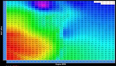 1985 Ford Bronco - This is a screenshot of an engine tuning map, likely for a vehicle's engine control unit (ECU). The map displays engine parameters such as…