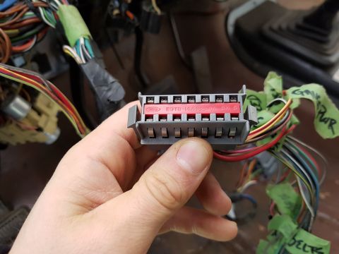 1978 Ford Bronco - Close-up of a Ford wiring harness connector, part number E9TB-14A463-CA.