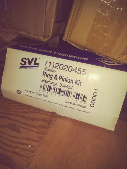 1996 Ford Bronco - A white box with purple and blue text is shown. The text indicates it is an SVL Drivetrain Products Ring & Pinion Kit, part number (1)20204…