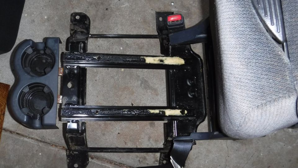 2001 GMC Sierra jump seat, cushion removed to begin deconstruction.