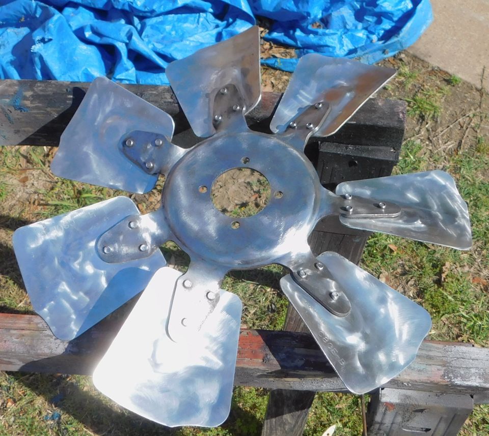 Polished six-blade metal engine cooling fan