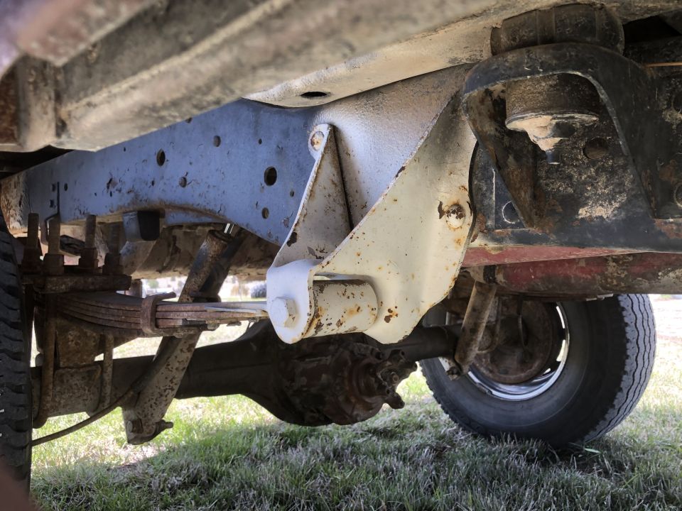 1978 Ford Bronco undercarriage showing leaf springs, differential, and frame