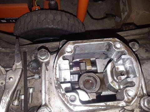 1996 Ford F-350 - Internal view of a transmission shifter mechanism, possibly undergoing repair or modification.