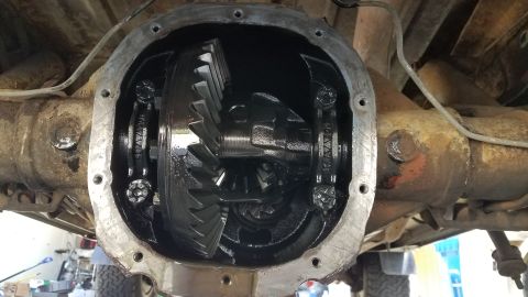 1985 Ford Bronco - Close-up view of an open differential housing with internal gears exposed.