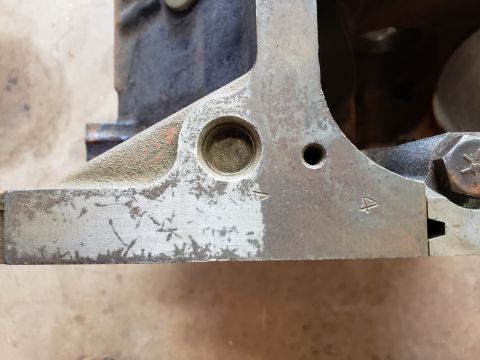 1963 Ford Fairlane - Close-up of an engine block casting showing stamped numbers.