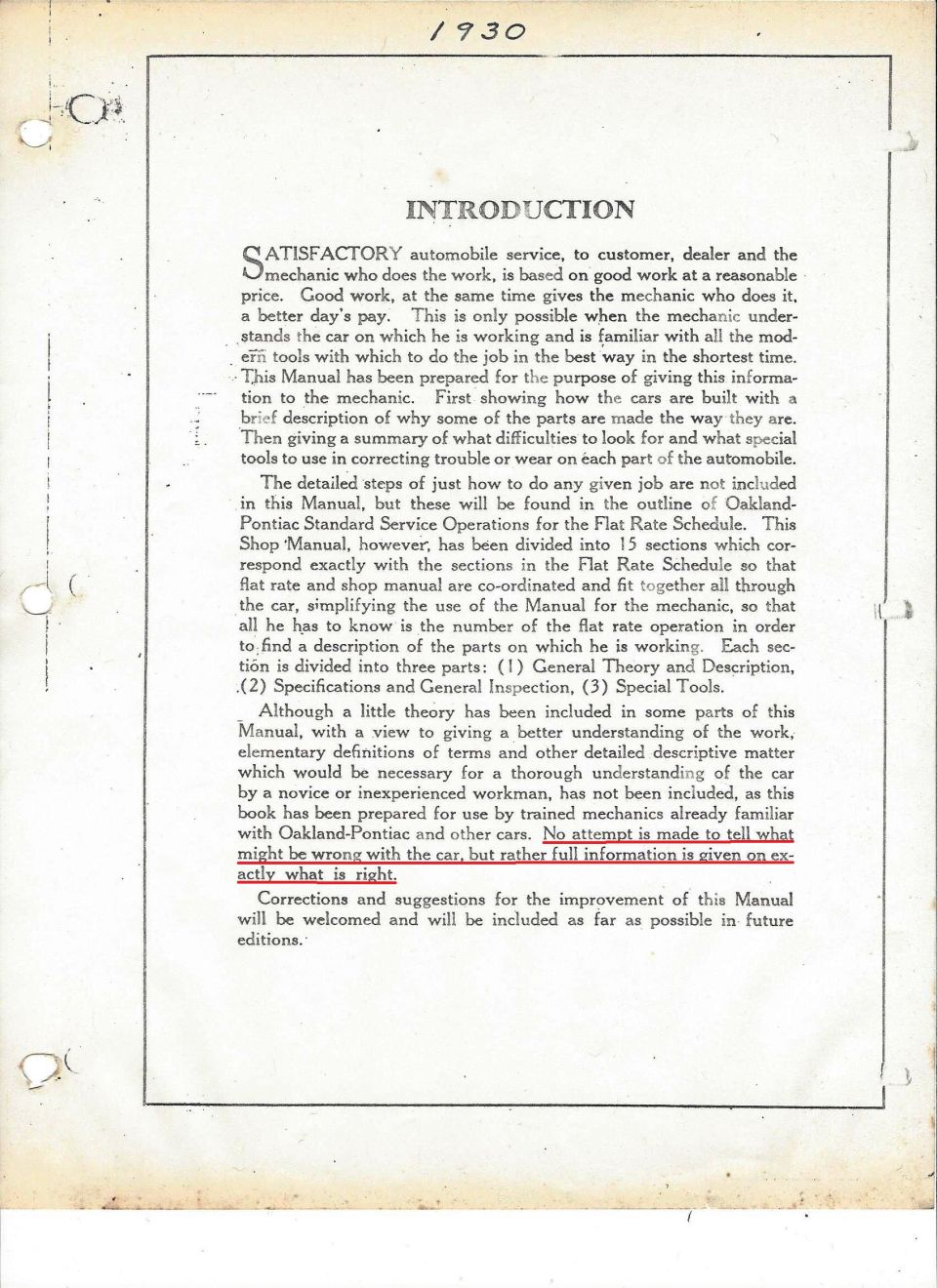 Page from a 1930s manual with introduction text and handwritten year.