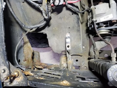 1974 Ford Bronco - It didn't take much to pull (mostly by hand) the sloppily-welded aftermarket battery tray out of the rusted-out & trashed body.