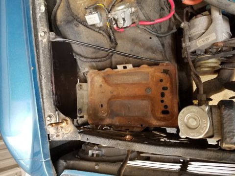 1974 Ford Bronco - With the custom mounting plate between the fender & inner fender, this '87-96 F-series/Bronco battery tray fits surprisingly well. And most…