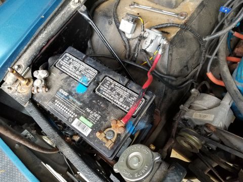 1974 Ford Bronco - The (wrong-sized) battery that came in the truck doesn't fit now (because the tray is up where it belongs), and its terminals are reversed…