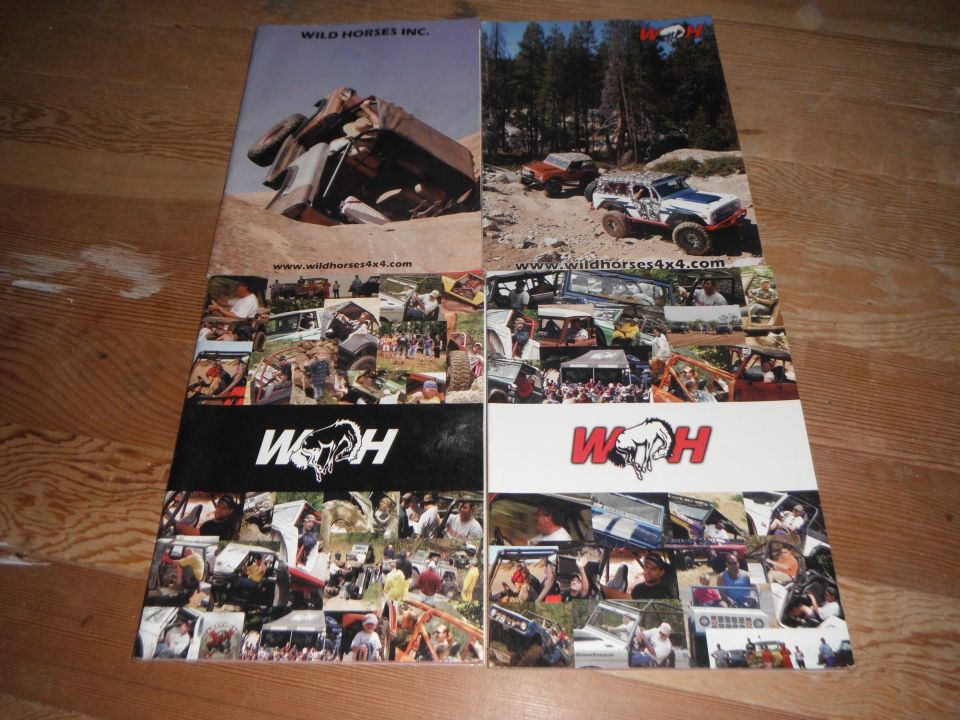 Four Wild Horses Inc. catalog covers with off-road Broncos and customer photo collages