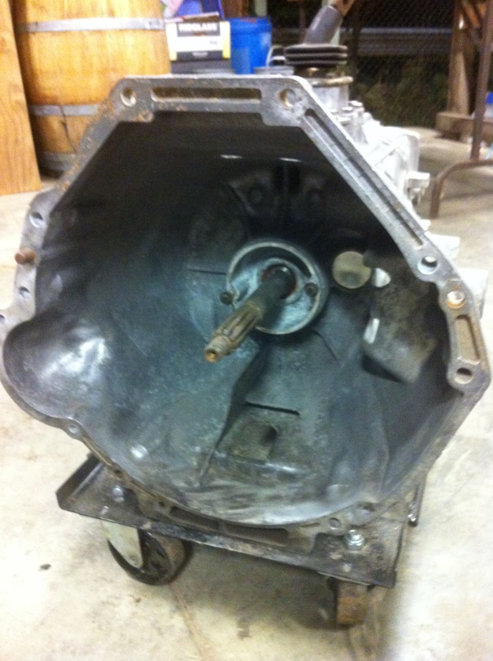 Transmission bell housing with input shaft visible