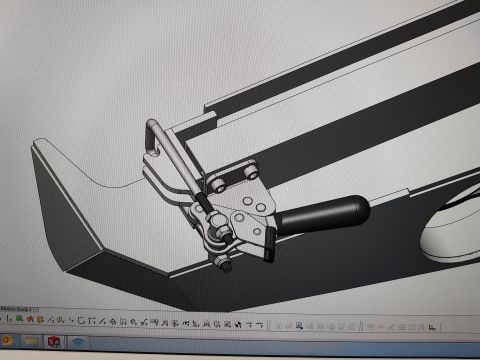 1978 Ford Bronco - Screenshot of a 3D CAD model showing a hinge and latch handle mechanism, not a 2D technical document.