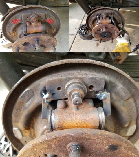 1974 Ford Bronco - On the Right rear, I found that someone had broken off the slave piston limit tabs from the backing plate. Rather than try to replace the b…