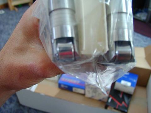 1979 Ford Bronco - Engine lifters in plastic packaging, with boxes and Supermotors.net logo in the background.