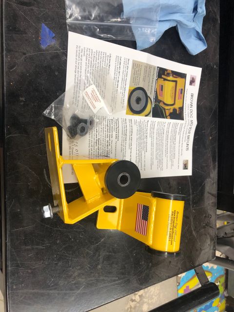 1992 Jeep Wrangler - Yellow engine mount part with instructions and hardware, labeled "Brown Dog Offroad".