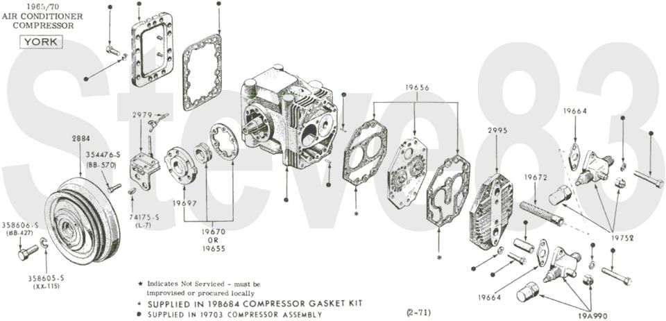 '65-72 York Horizontal A/C Compressor
IF THE IMAGE IS TOO SMALL, click it.