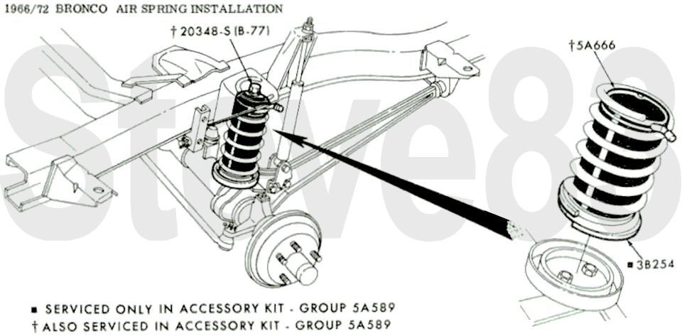 '66-72 Bronco air spring installation with 5A666 air spring and part numbers
