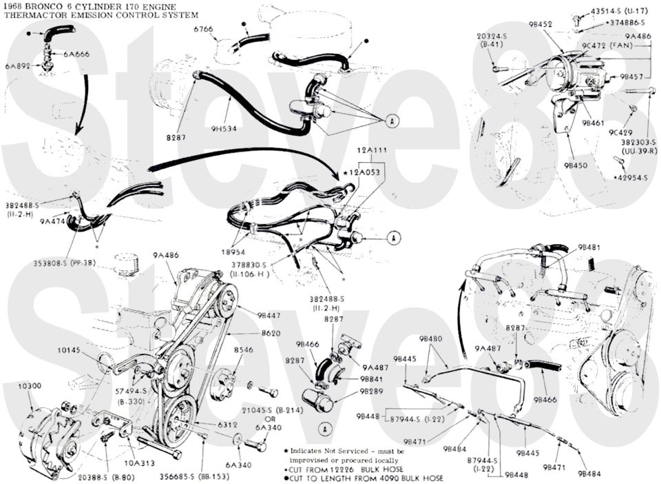 '68 Bronco 170 six Thermactor emission control system exploded diagram with part numbers