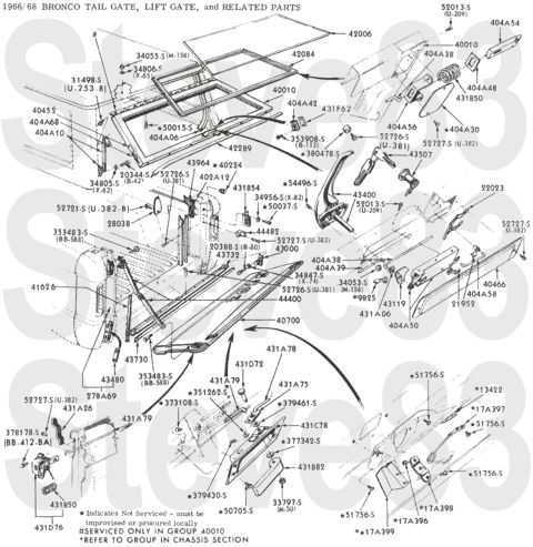 1976 Ford Bronco - '66-68 Tailgate ('69-77 adds a drain to each top corner of the t/g) IF THE IMAGE IS TOO SMALL, click it. [url=https://www.supermotors.net/r…