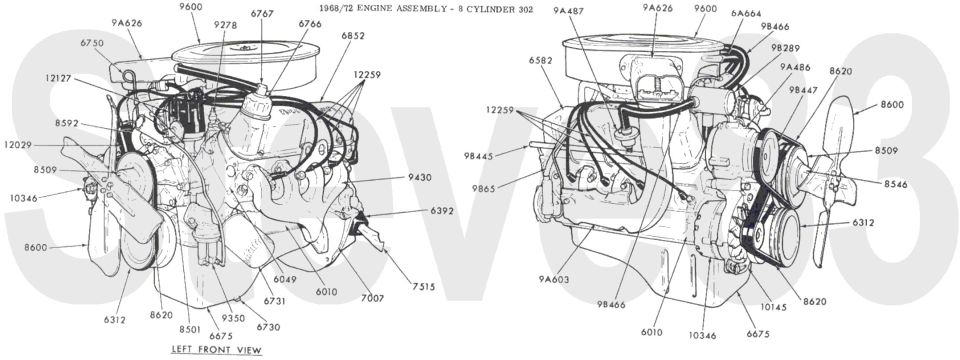Ford 352 V8 engine assembly parts diagram with part numbers
