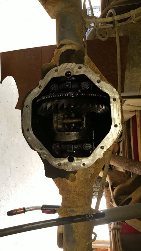 1996 Dodge 1500 - Close-up view of an open differential housing, showing internal gears and components.