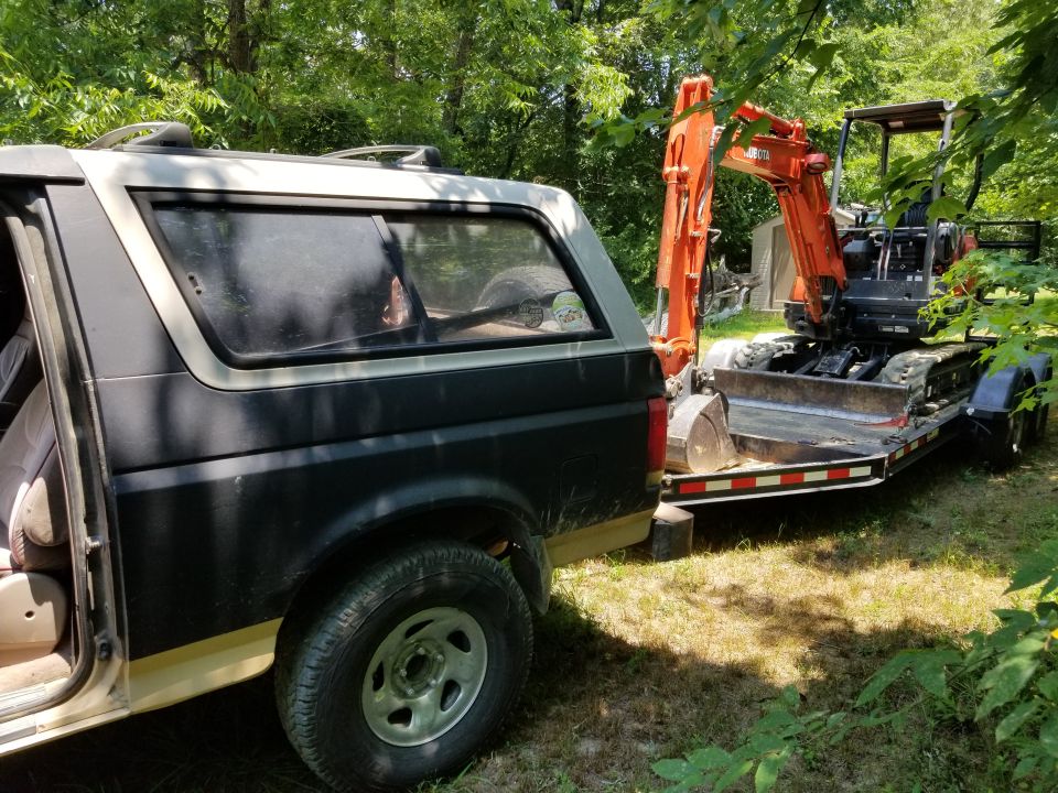 I had to borrow a friend's Ram 3500 to rent this (they said they wouldn't let me tow it with a 1/2-ton truck), but I returned it with the Bronco - partly because I didn't want to bother my friend again; partly because he was out of town; and partly to show them that the Bronco could handle it.  Now, they let me rent whatever I want with it.