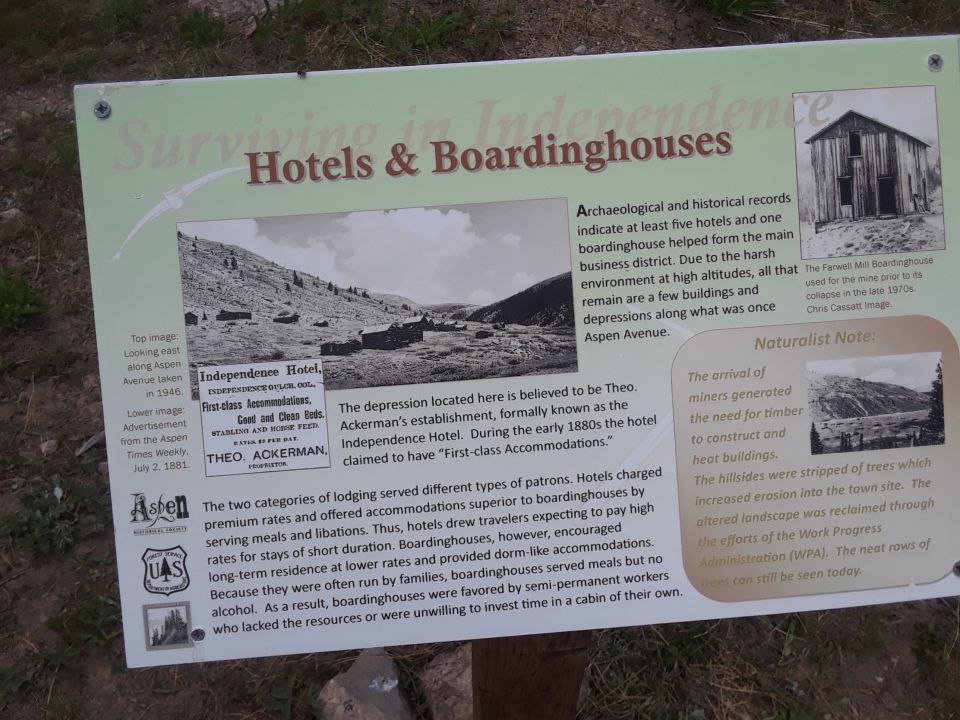 Sign about hotels and boardinghouses with historical photos and text