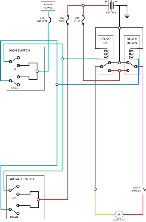 1978 Ford Bronco - This is a wiring diagram for a vehicle's power window system. It shows the connections for the battery, fuses, breakers, relays, switches,…