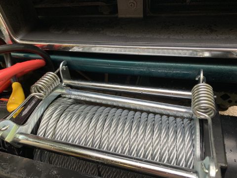 1996 Ford Bronco - Close-up of a winch mounted on the front of a 1996 Ford Bronco.
