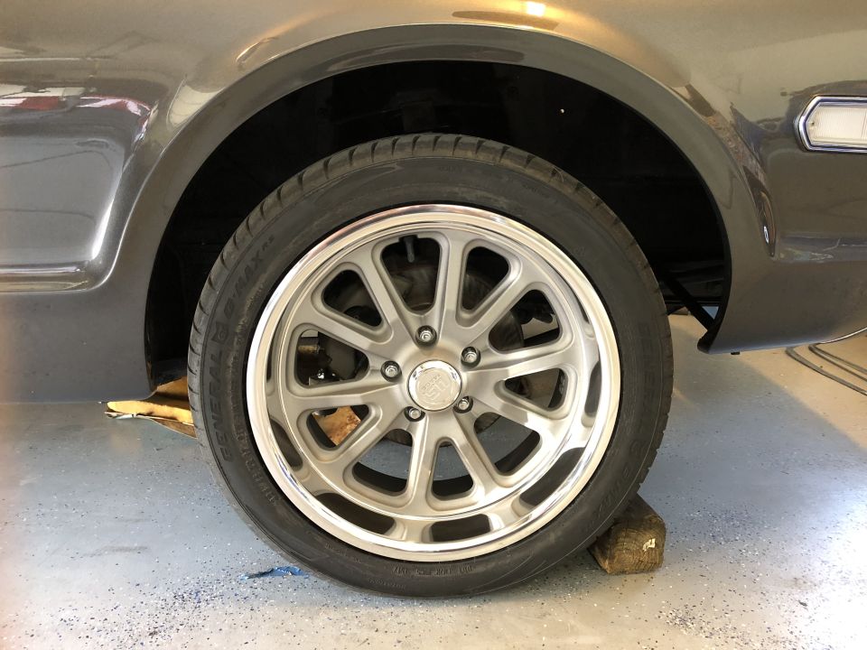 1968 Mercury Cougar with custom 5-spoke alloy wheel and tire