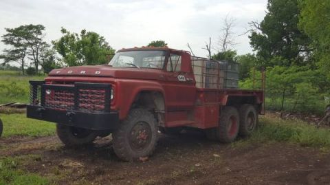 1994 Ford Bronco - This red flatbed truck is parked outdoors in a grassy area.